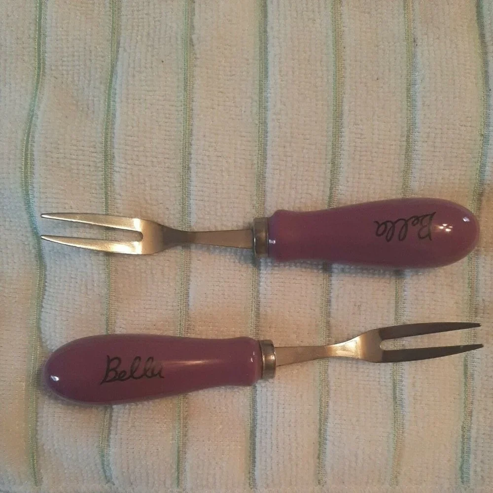 Set of 4 Appetizer Forks and Spreading Knives Purple Vino Wine Party